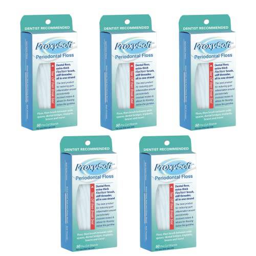 ProxySoft Periodontal Floss, 5 Packs - Dental Floss Threader, Braces Floss and Thick ProxyBrush for Daily Care of Periodontal Disease and Gum Health - Orthodontic Flossers for Braces and Teeth