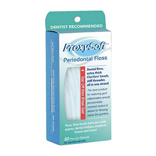 ProxySoft Periodontal Floss, 12 Packs - Dental Floss Threader, Braces Floss and Thick ProxyBrush for Daily Care of Periodontal Disease and Gum Health - Orthodontic Flossers for Braces and Teeth
