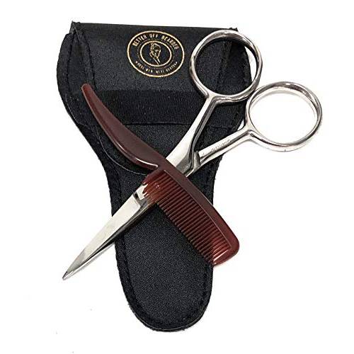Mustache Grooming Kit - Mustache Scissors For Men For Precise Facial Hair Trimming - Mustache Combs For Men - Perfect Moustache Comb and Moustache Scissors Great For Travel