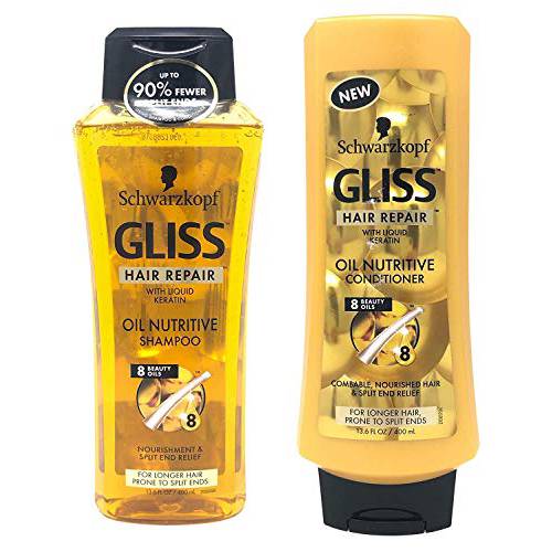 Gliss Hair Repair - Oil Nutritive for Hair Prone to Split Ends - Shampoo & Conditioner Set - Net Wt. 13.6 FL OZ (400 mL) Per Bottle - One Set