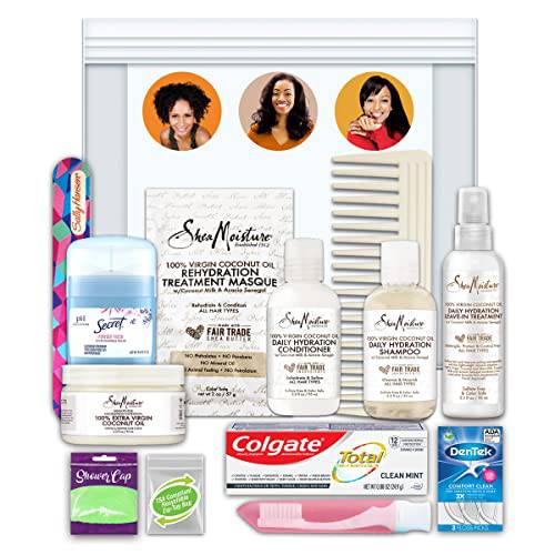 Convenience Kits International Women’s Multicultural 14 PC Grooming/Hygiene Travel Kit Featuring: Travel-Size Hair & Body 100% Virgin Coconut Oil Ensemble of Products, Clear, (215)
