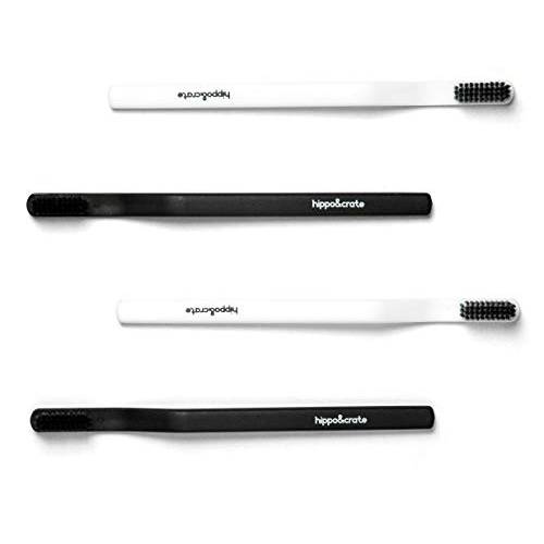 HippoCrate Charcoal Toothbrush with Soft Bristles, Dentist Approved (4 Counts)