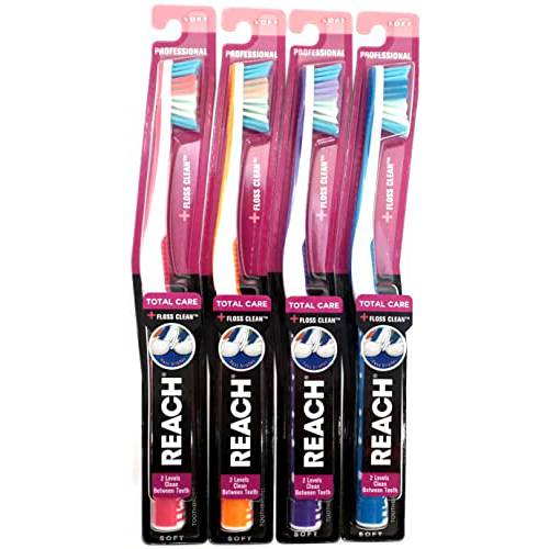 REACH Total Care Floss Clean Toothbrush Soft Full 1 Each (Colors May Vary) (Pack of 4)