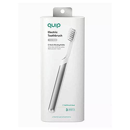 Quip Electric Toothbrush - Silver Metal - Electric Brush and Travel Cover Mount (New Edition)