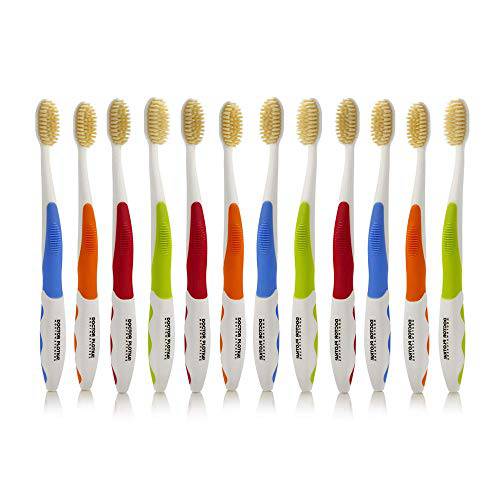 MOUTHWATCHERS - Manual Toothbrushes - Clean Teeth for Adult - 12 Count - Floss Bristle Silver - Invented by Doctor Plotka’s