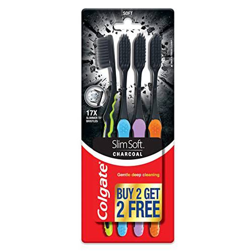 Colgate Slim Soft Charcoal Toothbrush 17x Slimmer Soft Tip Bristles (Buy 2 Get 2)