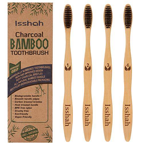 Biodegradable Eco-Friendly Natural Bamboo Charcoal Toothbrushes - 12 Count