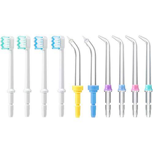10 Pieces Replacement Tips Compatible with Waterpik Water Flosser WP-100, WP-100W, WP-260 and More, Includes Classic Jet Tips, Brush Tips and Pocket Tips