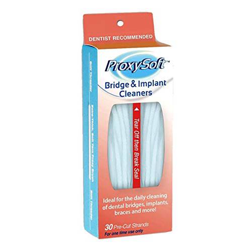 Proxysoft Dental Floss for Bridges and Implants 30 Strands - Floss Threaders for Bridges, Dental Implants, Braces with Extra-Thick Proxy Brush for Optimal Oral Hygiene -Teeth Bridge and Implant Cleaners
