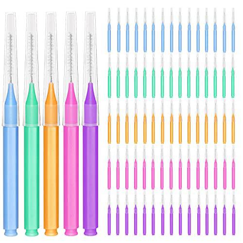 EasyHonor Braces Brush for Cleaner Interdental Brush Toothpick Dental Tooth Flossing Head Oral Dental Hygiene Flosser Toothpick Cleaners Tooth Cleaning Tool (5 Bright Colors,75pcs)