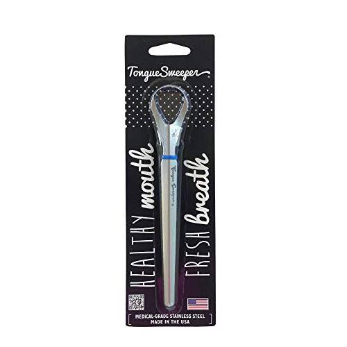 Tongue Sweeper Model P Medical Grade, Dishwasher Safe, Stainless Steel Tongue Cleaner, Reduce Bad Breath and Improve Taste, Preferred by Leading Dental Schools for Oral Hygiene, (1 Count)