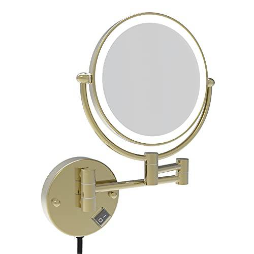 Fixsen 8 Inch LED Wall Mount Two-Sided Magnifying Makeup Vanity Mirror 12 Inch Extension Chrome Finish 1X/7X Magnification Plug 360 Degree Rotation Waterproof Button Shaving Mirror