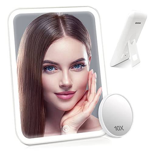 Kintion Lighted Makeup Mirror, Portable USB Rechargeable Vanity Mirror with Lights, 360° Swivel Placement, Touch Screen Brightness Adjustable