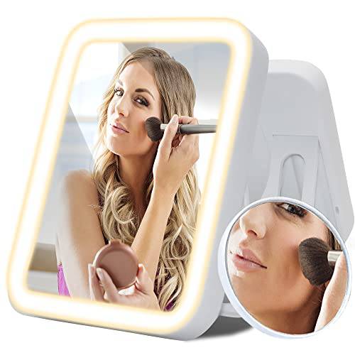 Makeup Mirrors With Light, Rechargeable Makeup Vanity Mirror with Lights, Make Up Mirrors LED Brightness Adjustable Travel Portable Lighting Modes Light Up Mirror with Lights 10X Magnifying Mirrors