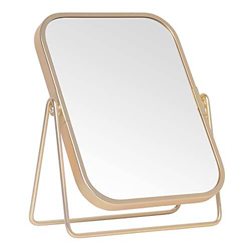 LONGSHENG - SINCE 2001 - Gold Tabletop Makeup Mirror Double Side Square Vanity Mirror Desk Mirror for Home Bathrom