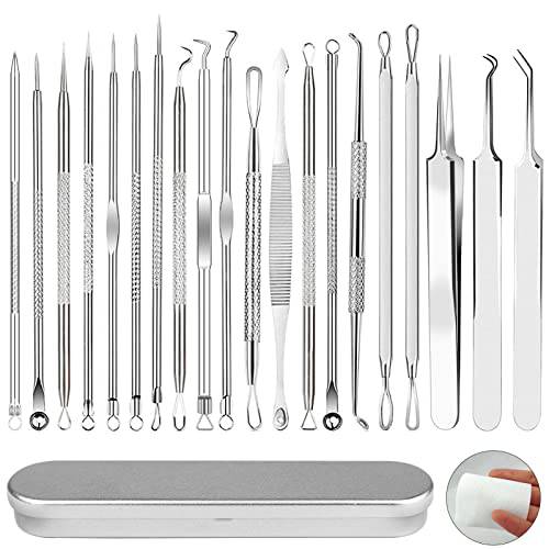 iSmartPart 20 Pcs Blackhead Remover Tools, Pimple Popper Tool Kit, Acne Whitehead Blemish Comedone Extractor for Face Nose, Professional Stainless Pimple Acne Removal Tool Set