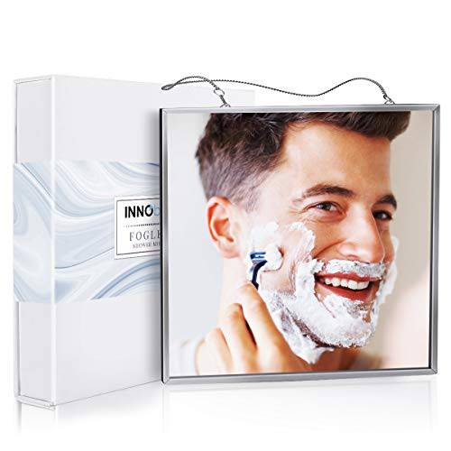 InnoBeta Fogless Shower Mirror for Shaving & Facial Cleansing, Anti-Fog Shower Mirror with Larger Size (6.7” x 6.7”), Easy to Use, Shatterproof Glass, 2 Chains Included