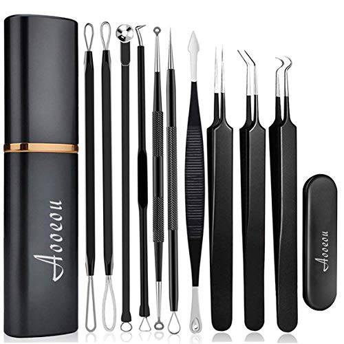 [Upgrade]Pimple Popper Tool Kit - Aooeou Professional Stainless Steel Pimple Tweezers Comedones Extractor Tool Kit- Treatment for Pimples,Blackheads,Zit Removing, Forehead and Nose