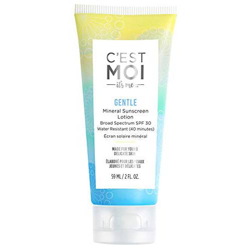 C’est Moi Gentle Mineral Sunscreen Lotion Broad Spectrum SPF 30 | Fragrance-Free Lotion made with Zinc Oxide, Organic Aloe and Shea Butter, Nourishing, Lightweight, Gentle, 2 fl oz.