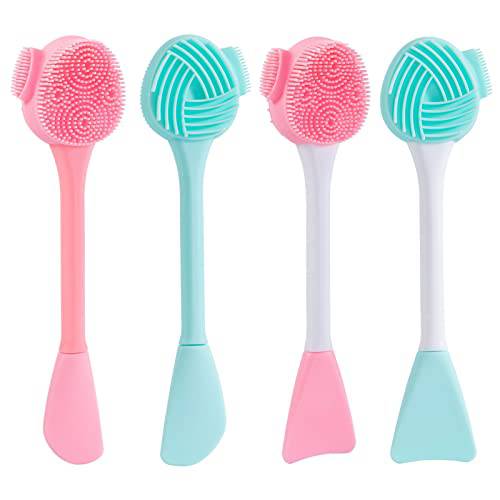 Beomeen 4 Pack Silicone Facial Cleansing Brush 4 in 1, Double-Ended Silicone Face Exfoliating Wash Scrub Brush Dual Face for Face Skincare and Massage, Valentines Day (Multicolored)