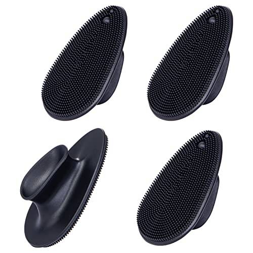 4 Pack Silicone Face Scrubber, Beomeen Facial Cleansing Brush Soft Silicone Facial Exfoliation and Massage Brush Blackhead Scrubber for Men and Women (Black)