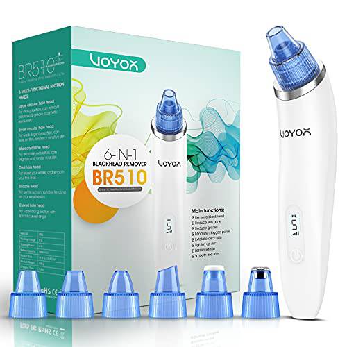 VOYOR Blackhead Remover Pore Vacuum - Blackheads Remover Tools Electric Face Vacuum Pore Cleaner Acne Whiteheads Extractor with 6 Suction Heads and 5 Suction Levels for Men and Women BR510