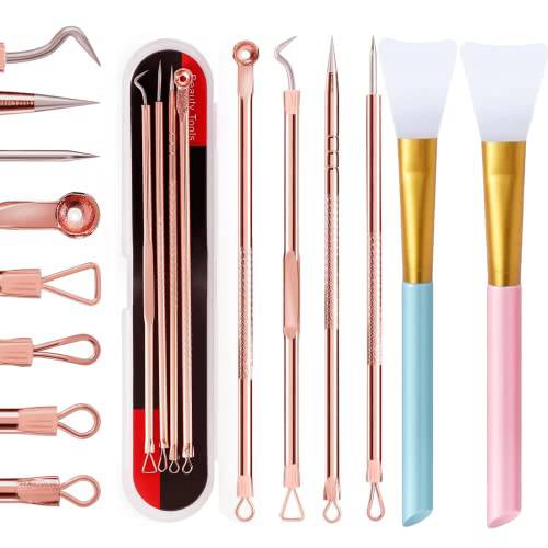 4PCS Blackhead Remover Comedone Extractor ,with Free 2PCS Silicone Face Mask Brushes,for Facial Mud Mask, Clay, Body Lotion and Body Butter.