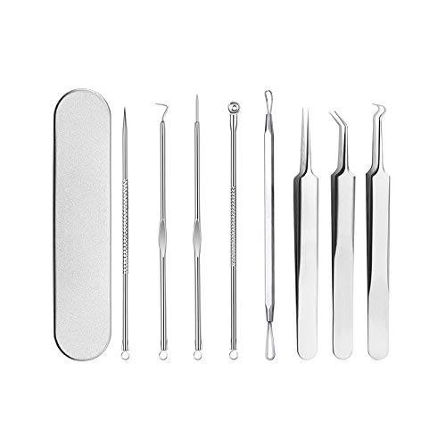 Pinkiou Blackhead Removers Comedone Pimple Popper Tool Acne Extractors Blemish Remover Ingrown Hair Tweezers Removal Kit Whitehead Remover Zit Treatment Skincare Tools for Face Nose, 8-in-1