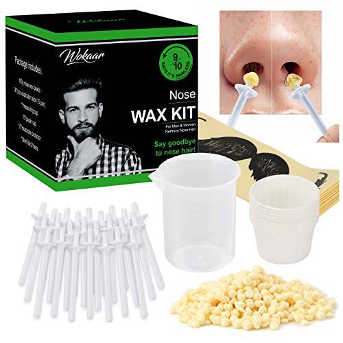 Nose Wax Kit for Men & Women,100g Wax, 30 Applicators. Nostril Ear Hair Instant Removal Kits from Wokaar -Waxing Kit (15-20 Times Usage ) for Safe Easy Quick & Easy Minimal Pain.12 Mustache Guards ,15pcs Paper Cup…
