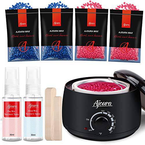 Waxing Kit for Women, Ajoura Professional Wax Warmer for Coarse Hair Removal, Pre & After Moisturizing Spray and 14oz Hard Wax Beads for Eyebrow Face Underarms Bikini Brazilian