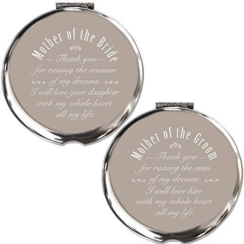 Mother of Bride and Groom, 2 Pieces,Unique Wedding Favor Gifts for Parents - Engagement Gifts for Mother in Law and Brides Mom-Makeup Mirror Silver