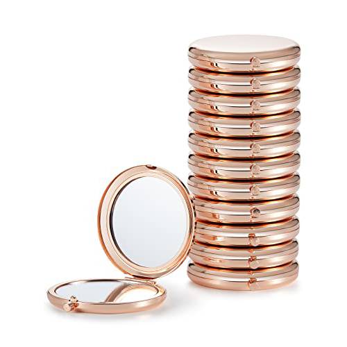Getinbulk Compact Mirror Bulk, Pack of 12 Double-Sided 1X/2X Magnifying Metal Makeup Mirrors(Round, Rose Gold)