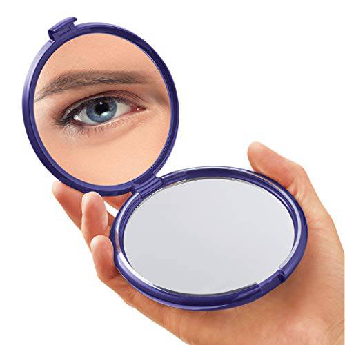 Floxite Elegant Compact in Cobalt Blue with a Crystal Medallion, Powerful 10x Magnification 3 ½ inches Glass Mirror Plus Plain Mirror, (FL-CP10)
