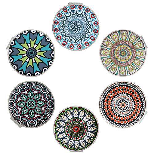 Beaufy Small Magnifying Travel Makeup Compact Mirror Bulk Mini Round Folding Portable Handheld Pocket Purse Mirrors Set 1x/2x Magnification Double Sided Mandala Gift for Women Girls Men Pack of 6