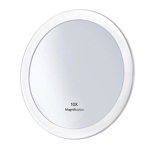 Frcolor 10X Magnifying Mirror with 3 Suction Cups, Cosmetic Make Up Mirror Pocket Mirror 5.9 Inch (White)