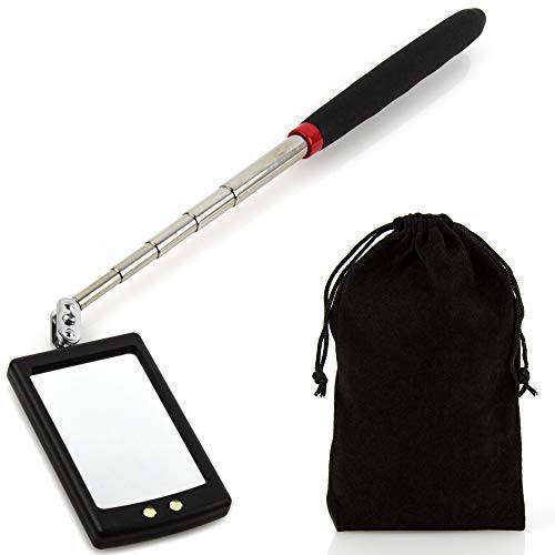 Telescoping Mirror Inspection Tool Light, 2 LEDs, Carrying Case and Batteries Included, 360 Degree Swivel, Extendable
