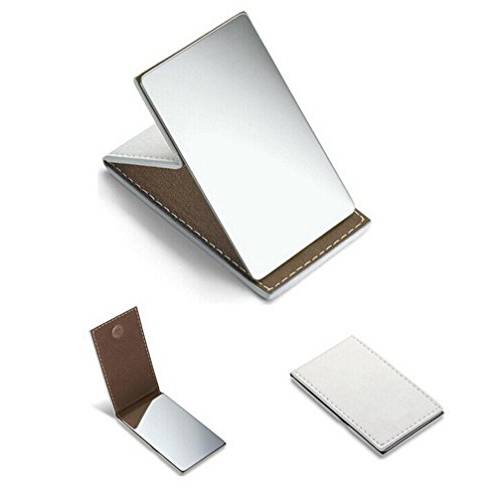 yueton Shatterproof Stainless Steel Ultrathin Folding Travel Mirror Makeup Mirror with PU Leather Case Cover for Personal Use, Camping, Travelling, Emergency Signaling