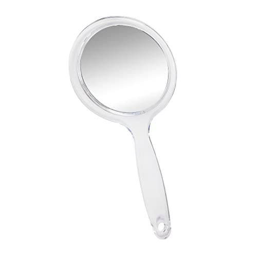 RUCCI Round Hand Held Magnifying Makeup Mirror 10X 1X Clear Acrylic Double-Sided Mirror with Handle Personal Mirror for Women (Round 5 Inch)