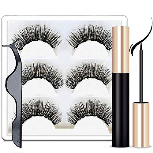 Magnetic Eyeliner and Magnetic Eyelashes. Magnetic Eyeliner for Magnetic Lashes Set,Easy to Wear,With Reusable Lashes (3 Pairs)