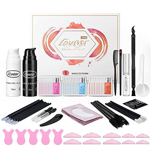 Lomansa Eyelash Perm Kit and Black Color, Professional Lash lift Black Brow Lamination Kit with Colors, Semi-Permanent Quick Curling and Voluminous Coloring, Lasts For 6-8 Weeks