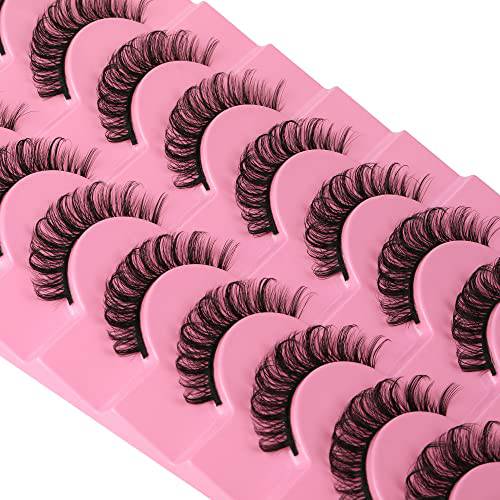 False Eyelashes Russian Strip Lashes D Curl Natural 12mm Fluffy 3D Faux Mink Lashes Wispy 10 Pairs Sky High Fake Eyelashes Extension
