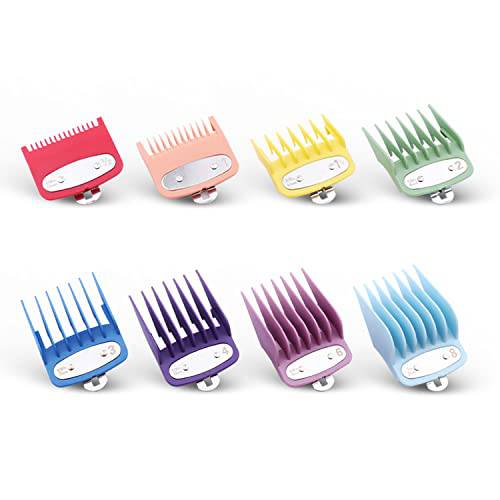 Professional 8 Color Coded Combs Attachment Cutting Guides Combs with Metal Clip Universal Hair Clipper Guards Set - 1/16 to 1- Hair Clipper/Trimmer Replacement Combs Durable Wide Clippers Guards