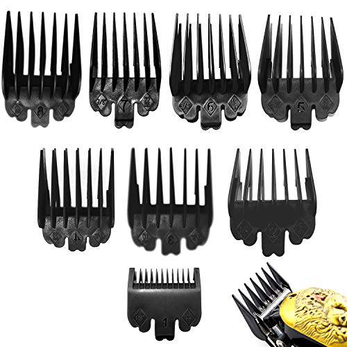 8 PCS 8 Length Professional Hair Clipper Guide Combs, Replacement Guards Set, Attachment Guide Combs, Great Fits for All Full-Size Wahl Clippers/Trimmers(Black)