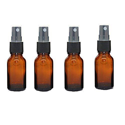 4 Pack 15 mL Amber Glass Bottles 1/2 oz Essential Oils Bottles with Black Fine Mist Spray Tops Perfect for Essential Oils, Perfume Oils,Lotions,Liquid 4 Pack
