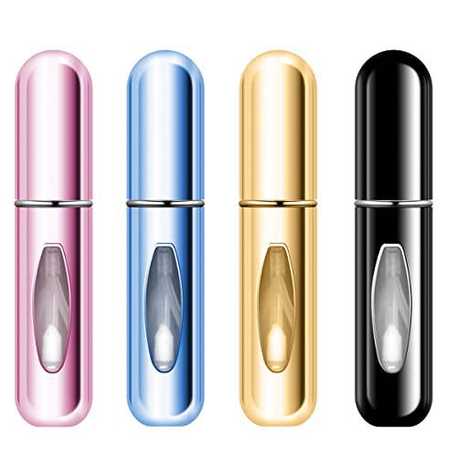 BeautyChen 4 Pack 5ml Portable Mini Refillable Perfume Atomizer Bottle Perfume Spray Empty Easy to Fill Scent Aftershave Pump Case Travel Outgoing Purse Multicolor