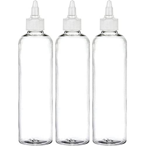 Twist Top Applicator Bottles, 8 OZ Crystal Clear, Squeeze Empty Plastic Bottles, BPA-Free, PET, Refillable, Open/Close Nozzle - Multi Purpose (Pack of 3)