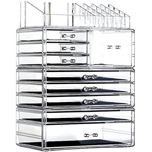 Clear Makeup Organizer and Storage For Vanity,Large Acrylic Cosmetics Display Cases with Stackable Drawers For Bathroom Counter Dresser Brushes Lipsticks Skin Care Beauty Skincare Product Organizing.
