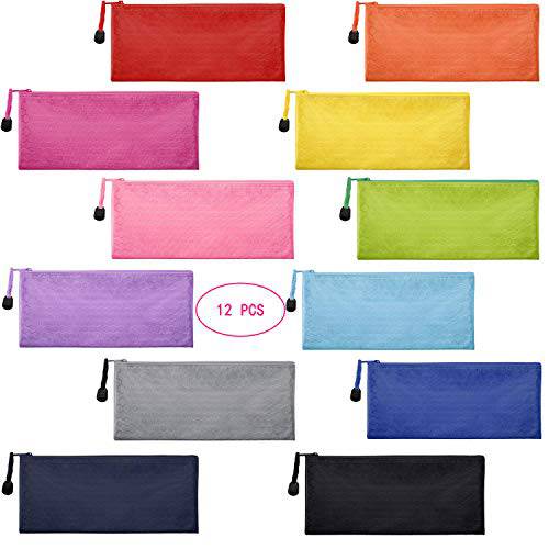 Sailing-go 12 Pieces 12 Colors Zipper Waterproof Bag Pencil Pouch for Cosmetic Makeup Bills Office Supplies Travel Accessories and Daily Household Supplies