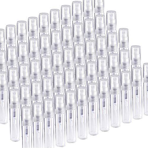 Fandamei 60 Pack 3ml Mini Clear Plastic Spray Bottle Empty Cute Perfume Atomizer for Cleaning, Travel, Essential Oils, Perfume.