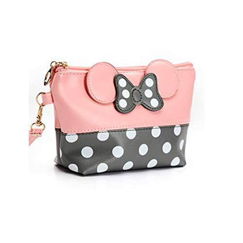Cartoon Leather Travel Makeup Handbag, Cute Portable Cosmetic bag Toiletry (pink)